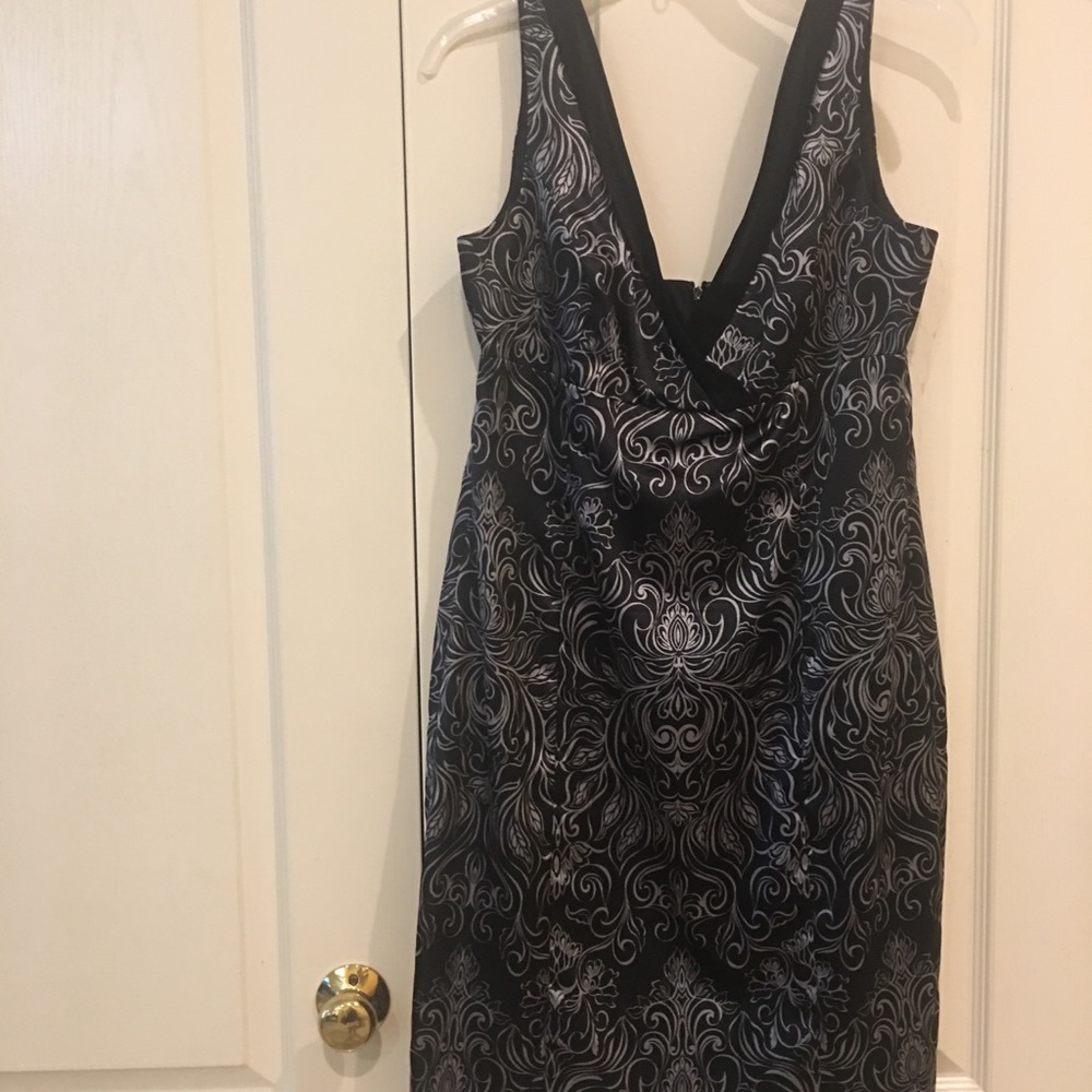Black and silver satin cocktail/ formal dress.
